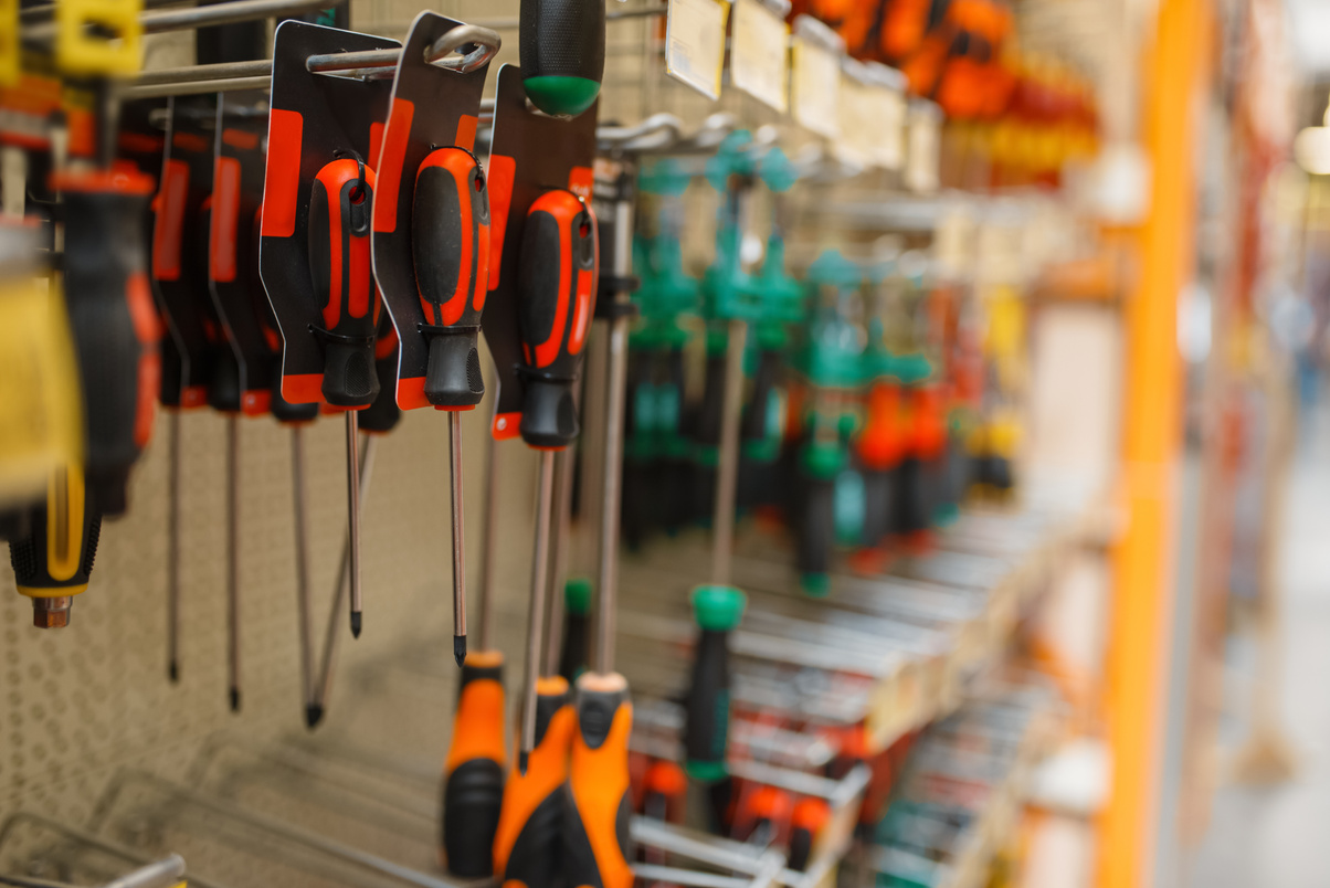 Hardware Store Assortment, Shelf with Screwdrivers