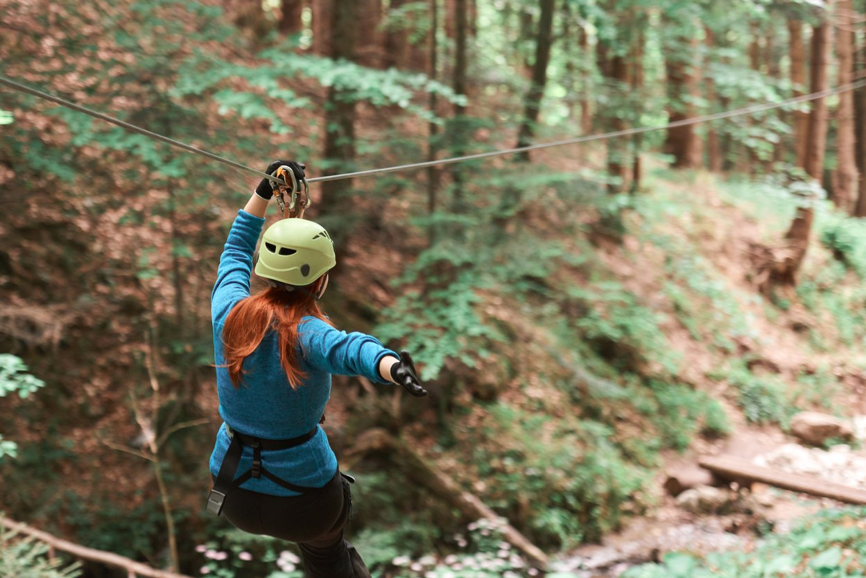 enjoying zip lining